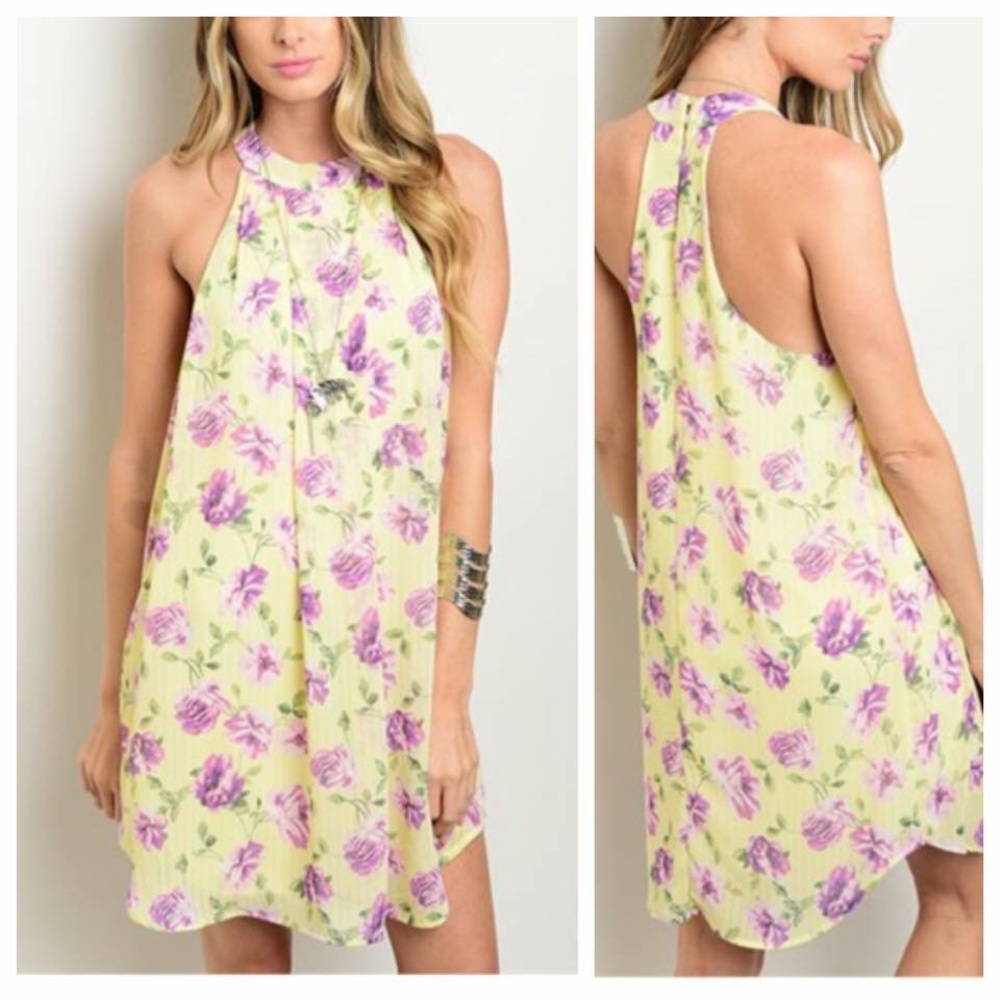 🆕🌼Fully lined-yellow with purple print dress